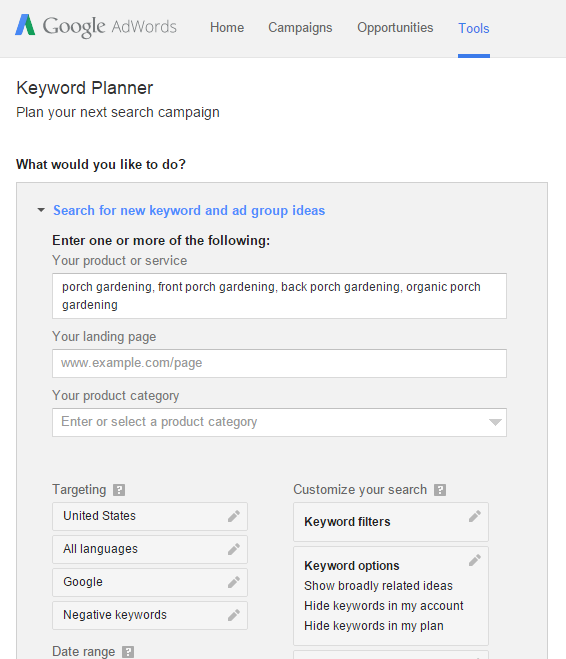 Optimizing Your Author Website for Google: Use Google Keyword Planner