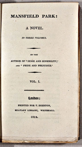 Mansfield Park Title Page, 1st Edition (1814)