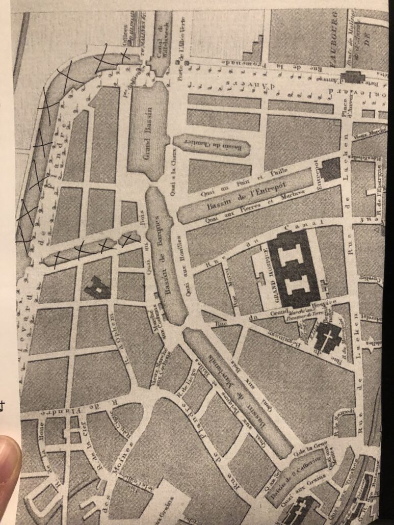 Cropped portion of 1837 map of Brussels, given as a model for the map in The Lady's Guide to Death and Deception