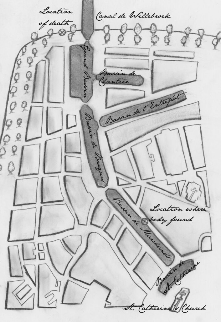 Mary's Bennet's map of the crime scene, from The Lady's Guide to Death and Deception. Illustration by Anna Lunt.