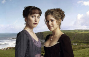 Elinor and Marianne, as depicted the 2008 version of Sense and Sensibility. Elinor appears more serious while Marianne appears more playful.