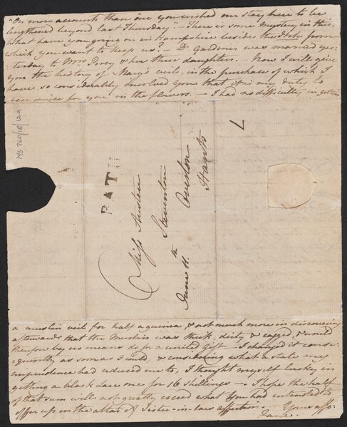 A letter from Jane Austen to Cassandra Austen
